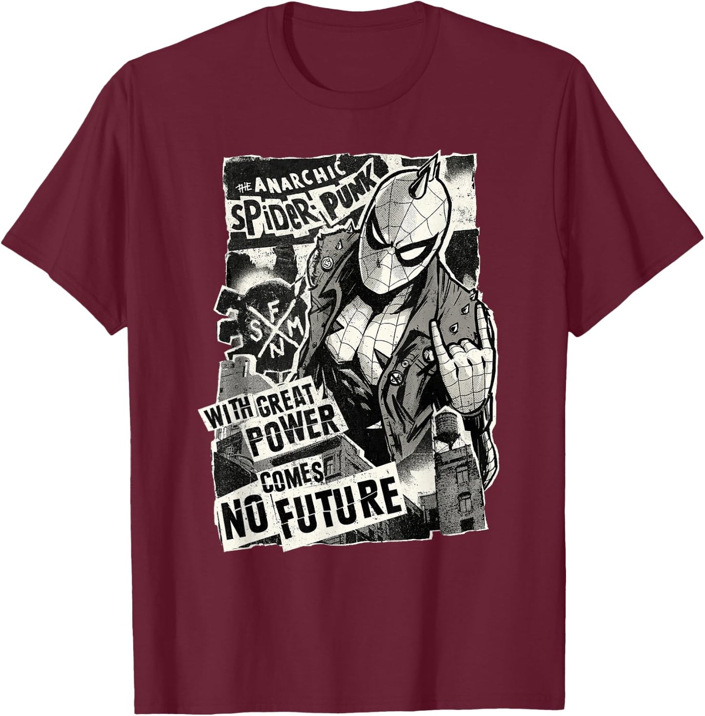Marvel Spider-Man Anarchic Spider-Punk with Great Power Small T-Shirt - T-Shirt | Maroon