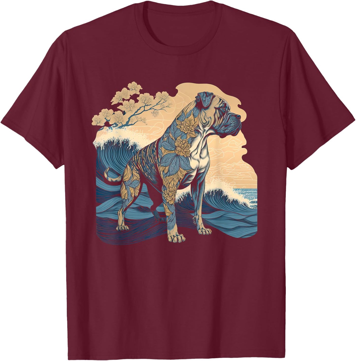 Surrealism Japanese Painting Presa Canario dog Women Kids T-Shirt - T-Shirt | Maroon