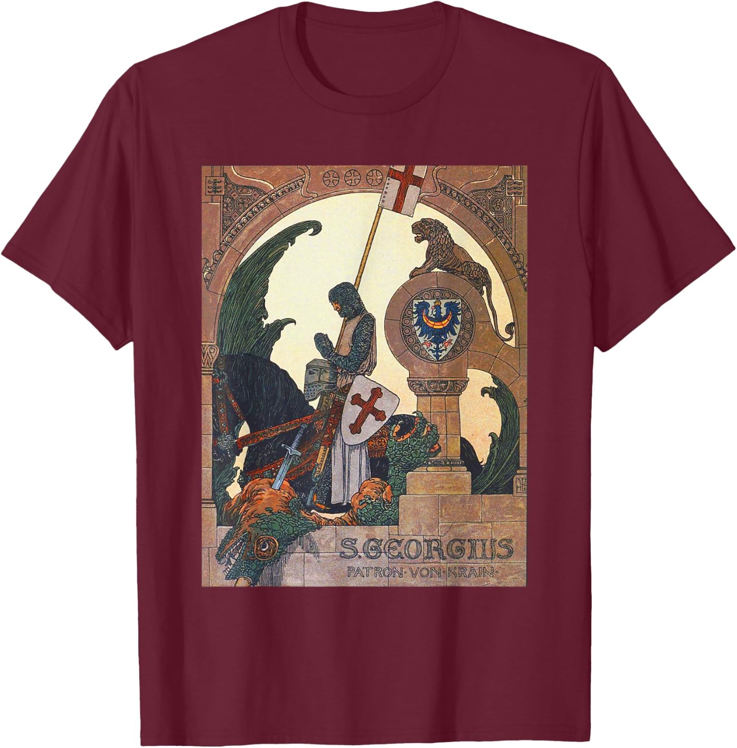 St George Praying After Slaying The Dragon - Heinrich Lefler T-Shirt - T-Shirt | Maroon