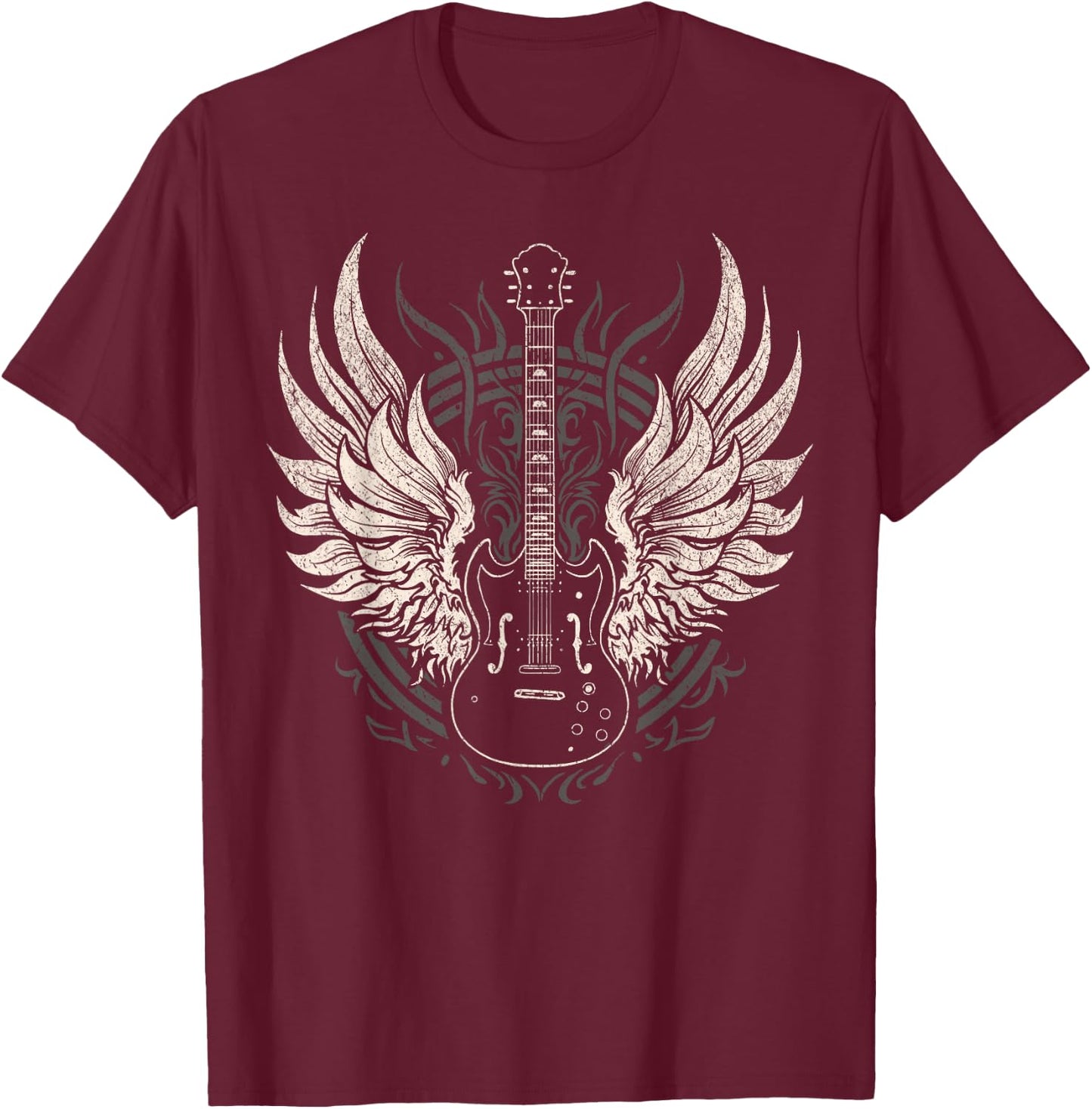 Rock & Roll Music Lover Guitar with Wings Retro Vintage T-Shirt - T-Shirt | Maroon