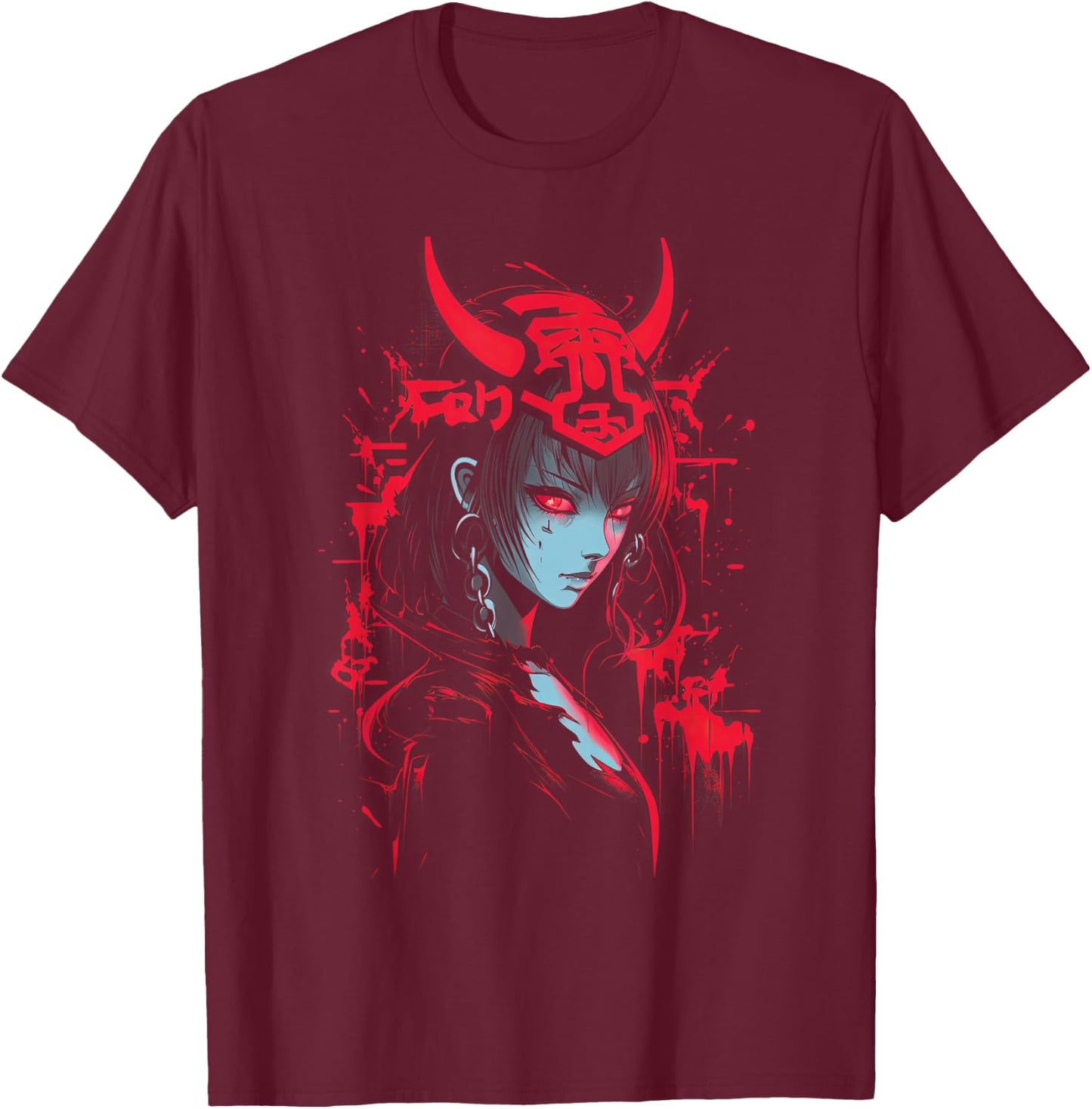 Anime Goth Girl Japanese Aesthetic Grunge Horror T-Shirt - T-Shirt | Maroon