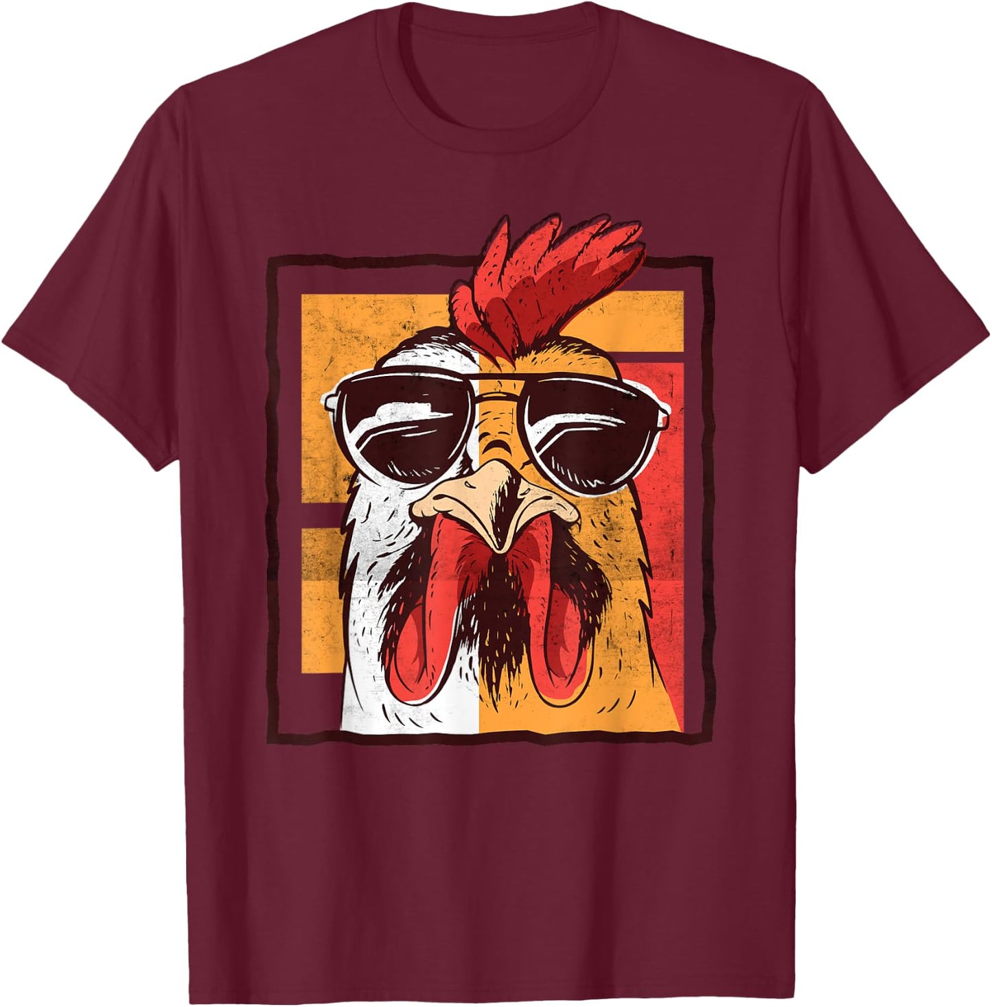 Retro Vintage Chicken Cool Rooster Wearing Sunglasses T-Shirt - T-Shirt | Maroon