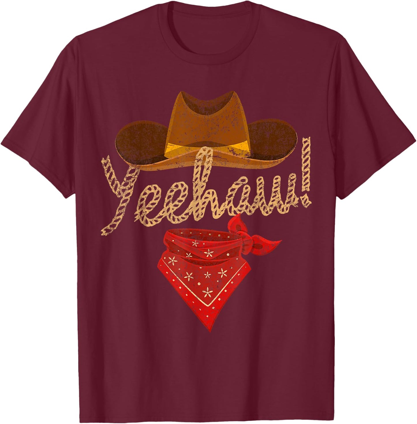 Yeehaw Cowboy Cowgirl Western Country Howdy Southern Yee Haw T-Shirt - T-Shirt | Maroon