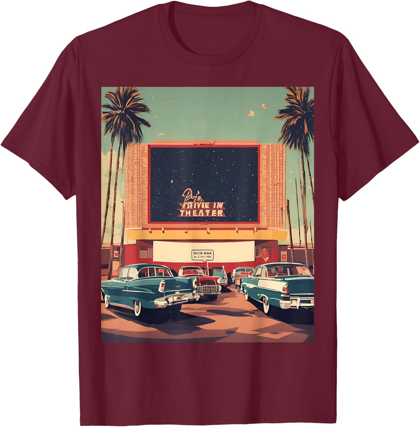 Retro Drive-in Theater Vintage Movies Graphic T-Shirt - T-Shirt | Maroon