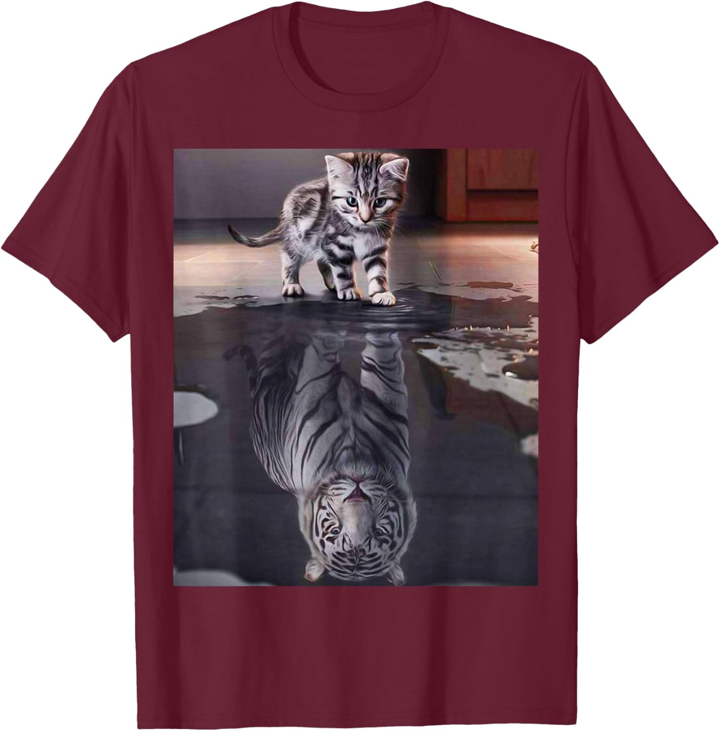 Kitten and Tiger Funny Gifts For Cat Lover, Cat Dad, Cat Mom T-Shirt - T-Shirt | Maroon