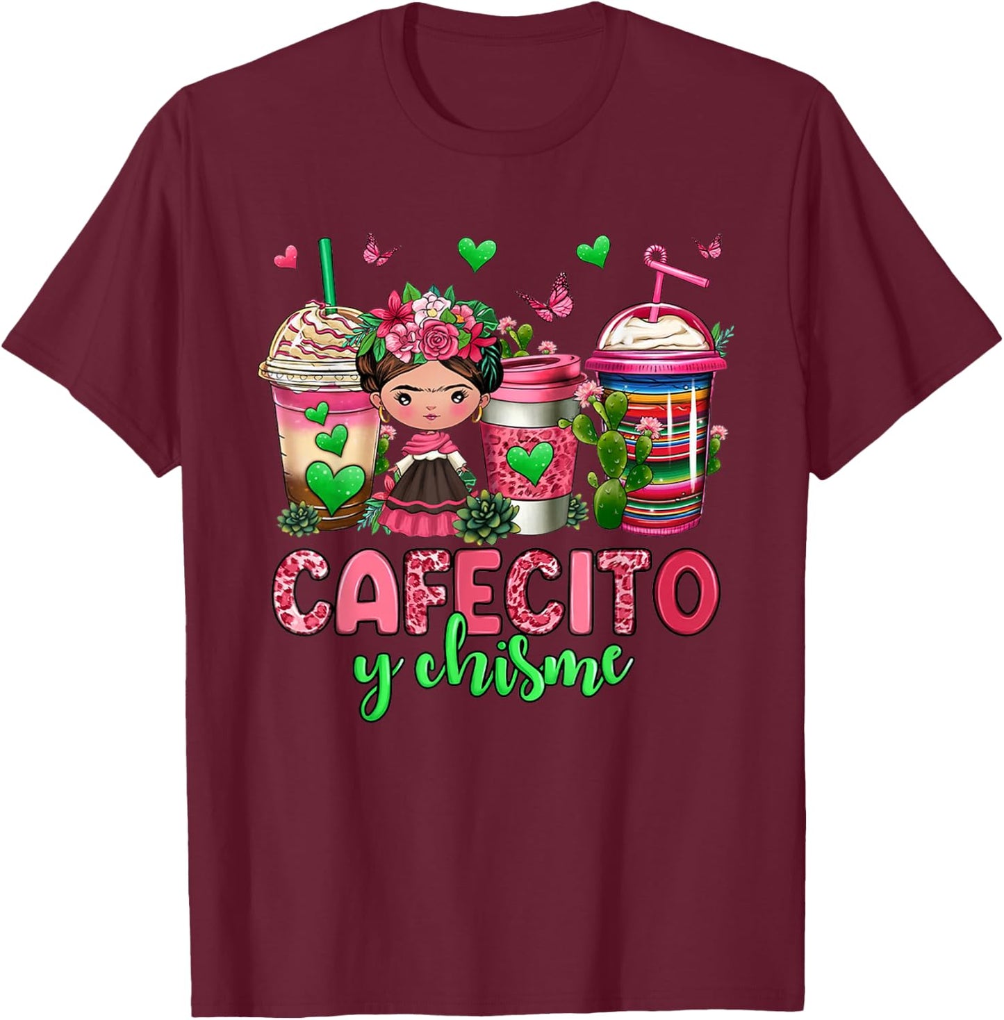 Cafecito y chisme coffee cups T-Shirt - T-Shirt | Maroon