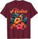 Aloha Tropical Hawaiian Flowers Hibiscus Orchid Hawaiian T-Shirt - T-Shirt | Maroon