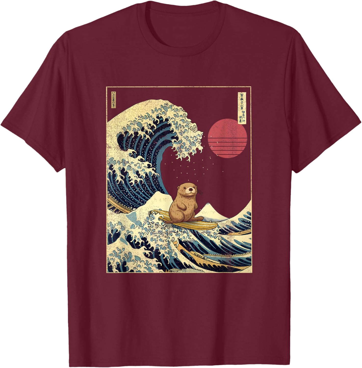 Sea Otter Japanese Kanagawa Wave Funny Surf Animal T-Shirt - T-Shirt | Maroon