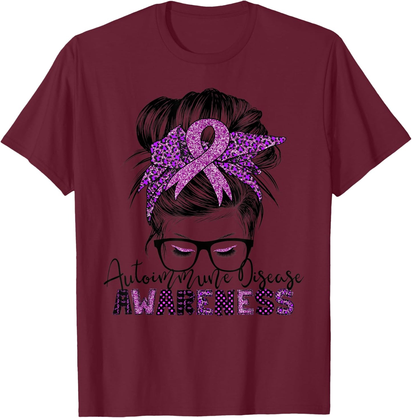 Autoimmune Disease awareness messy hair bun T-Shirt - T-Shirt | Maroon