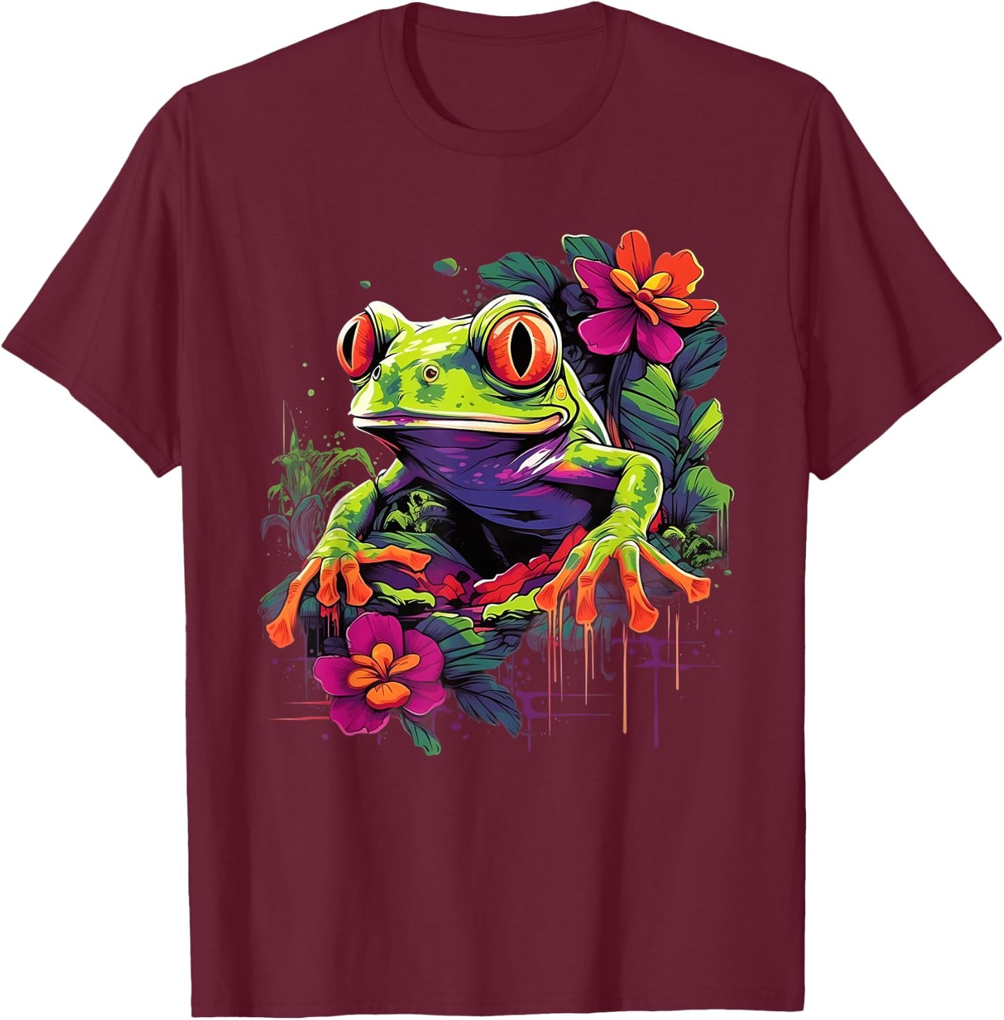 Retro Style Red-Eyed Tree Frog T-Shirt - T-Shirt | Maroon
