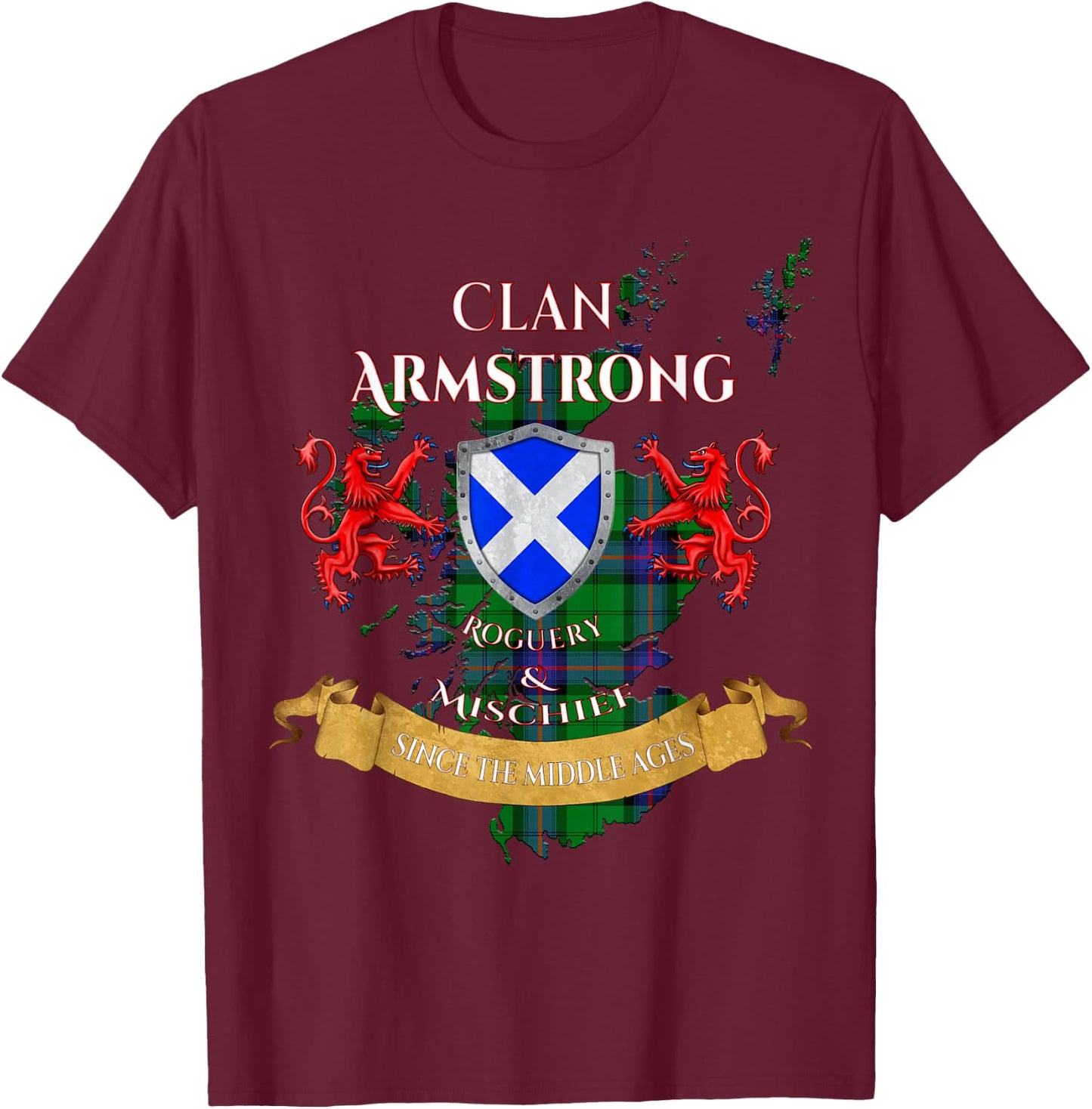 Armstrong Scottish Family Clan Middle Ages Mischief T-Shirt - T-Shirt | Maroon
