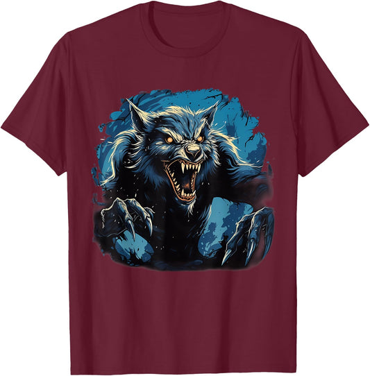 Retro Style Werewolf T-Shirt - T-Shirt | Maroon
