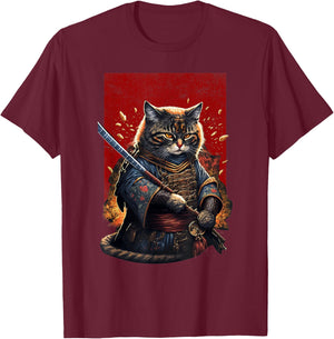 Retro Japanese Samurai Ninja Cat Kawaii Tattoo Graphic Style Men Women Kids T-Shirt - T-Shirt | Maroon