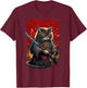 Retro Japanese Samurai Ninja Cat Kawaii Tattoo Graphic Style Men Women Kids T-Shirt - T-Shirt | Maroon