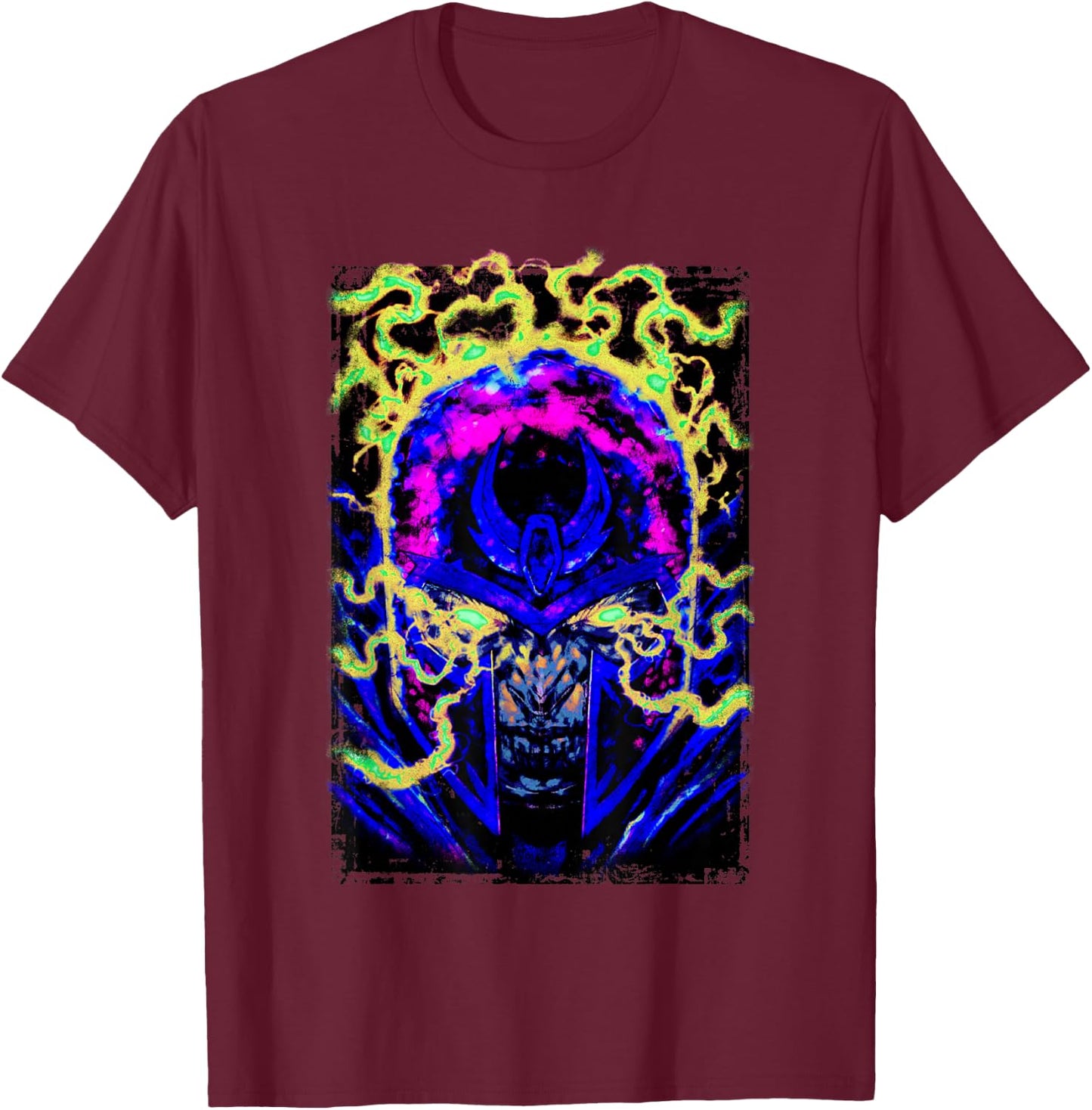 Marvel X-Men Magneto Intense Looking Evil Neon Portrait T-Shirt - T-Shirt | Maroon
