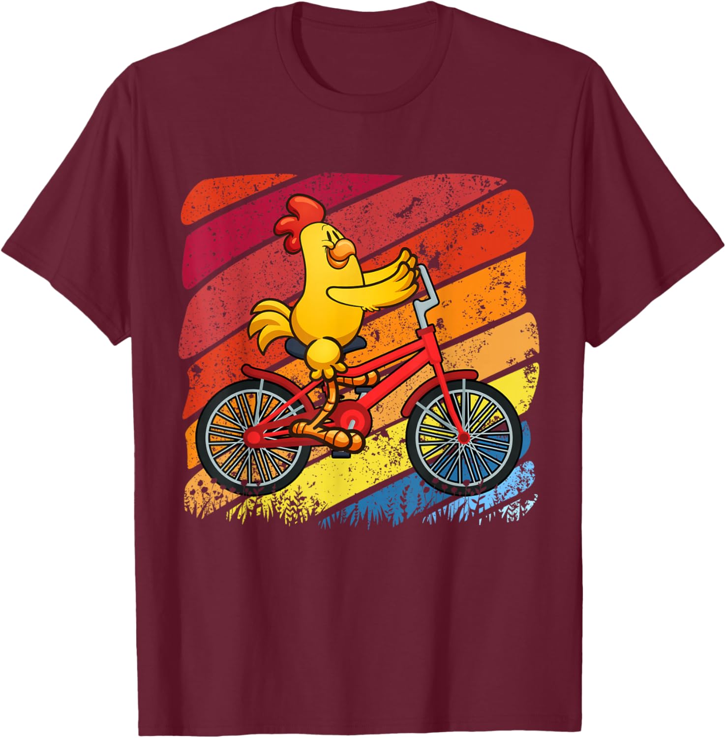 Vintage Retro Chicken Riding Bicycle Cyclist Farm Animal T-Shirt - T-Shirt | Maroon