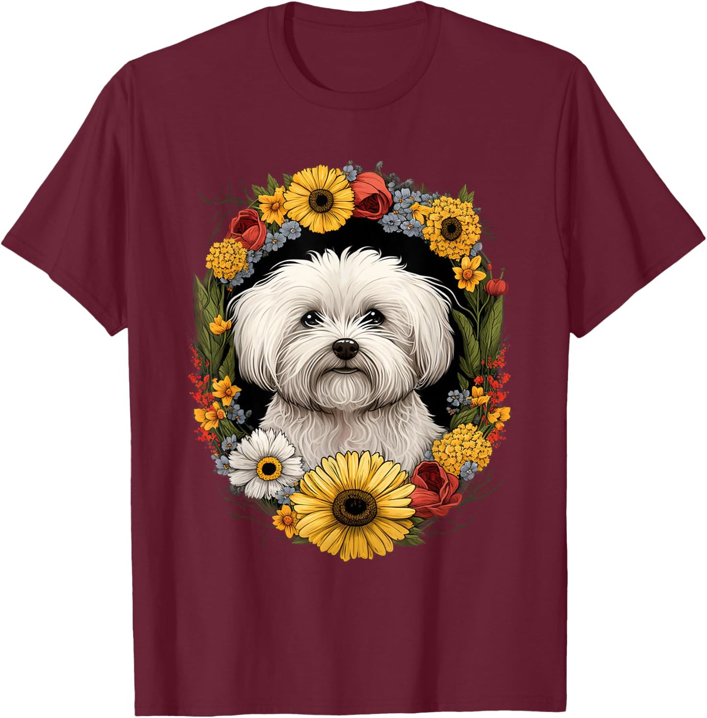 Sunflower Hippie Floral Coton De Tulear Dog Women Girls Kids T-Shirt - T-Shirt | Maroon