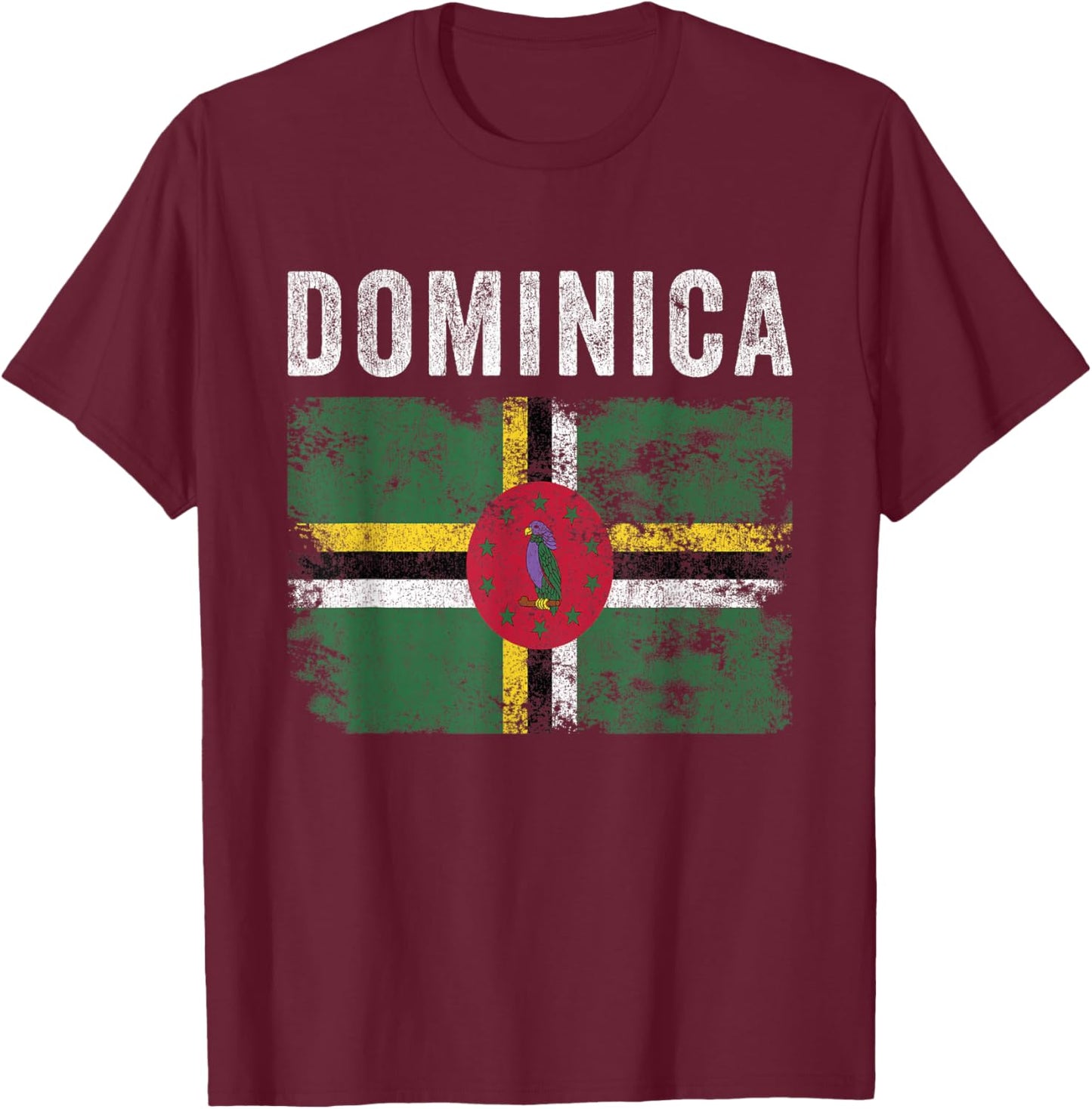 Dominica Flag Distressed - Men Women Kids - Dominican Flag T-Shirt - T-Shirt | Maroon
