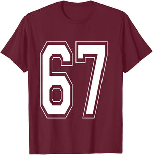 Number 67 Baseball Football Soccer Numbered Jersey T-Shirt - T-Shirt | Maroon