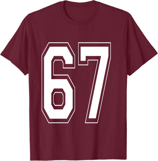 Number 67 Baseball Football Soccer Numbered Jersey T-Shirt - T-Shirt | Maroon