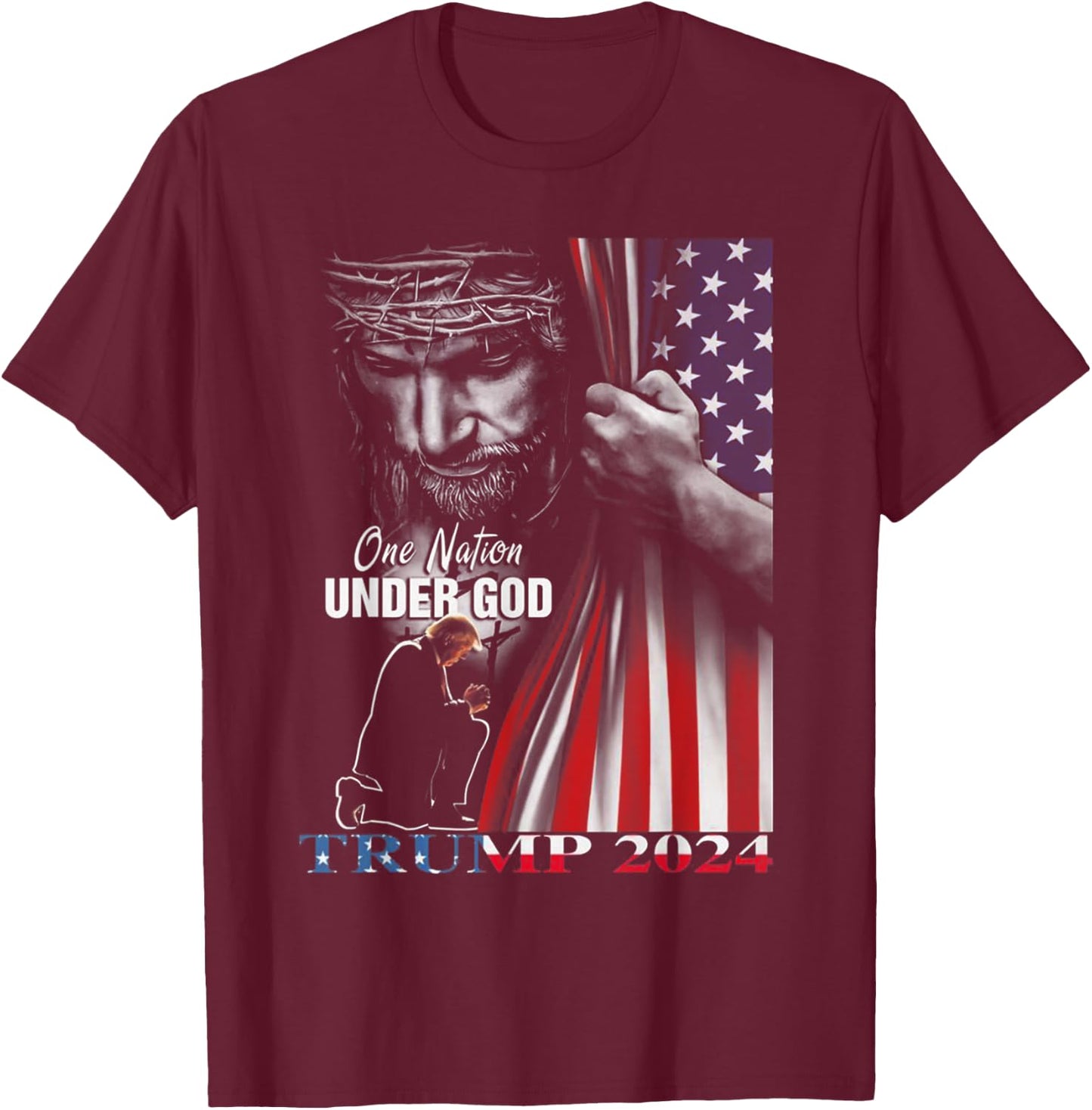 One Nation Under God Trump 2024 God American Flag Men T-Shirt - T-Shirt | Maroon