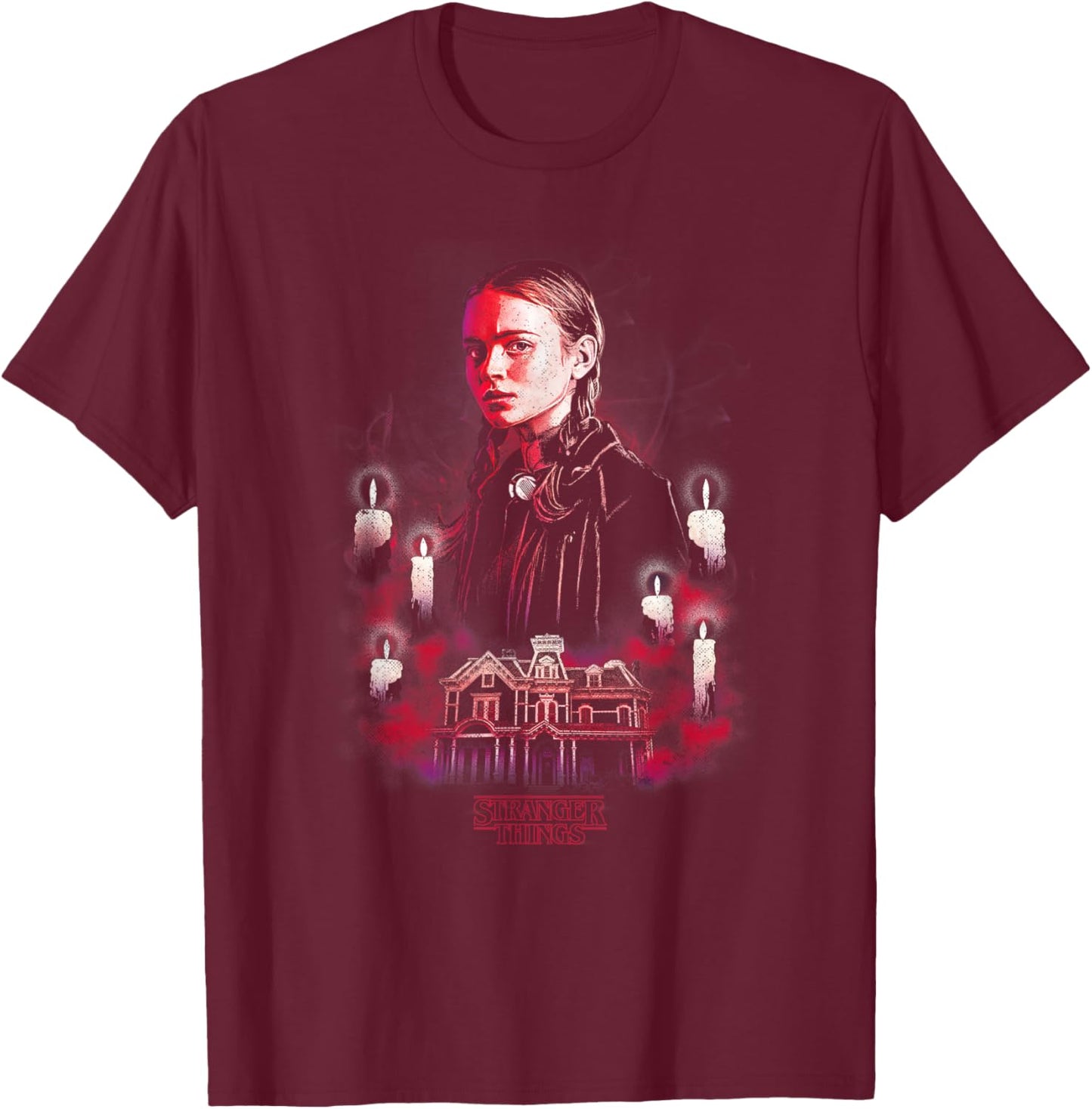 Stranger Things Max Portrait Creel House Horror Poster T-Shirt - T-Shirt | Maroon