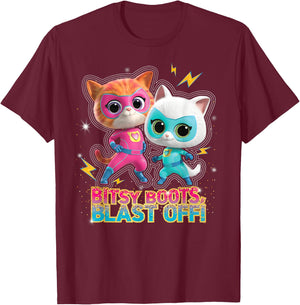 Disney Junior SuperKitties Ginny and Bitsy Boots Blast Off! Small T-Shirt - T-Shirt | Maroon