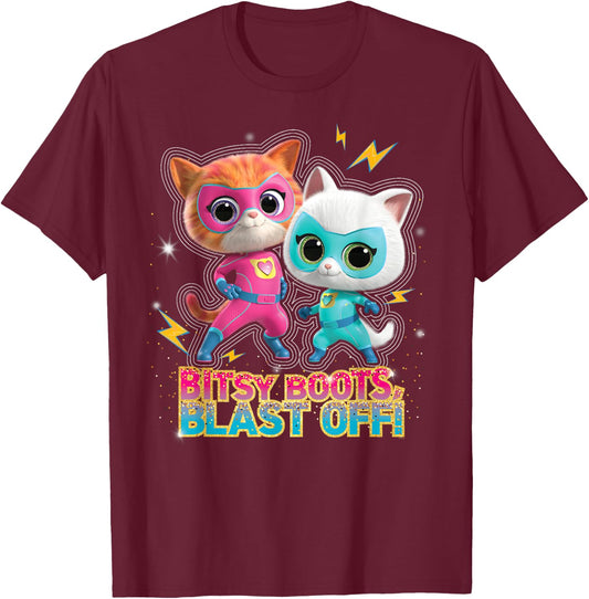 Disney Junior SuperKitties Ginny and Bitsy Boots Blast Off! Small T-Shirt - T-Shirt | Maroon