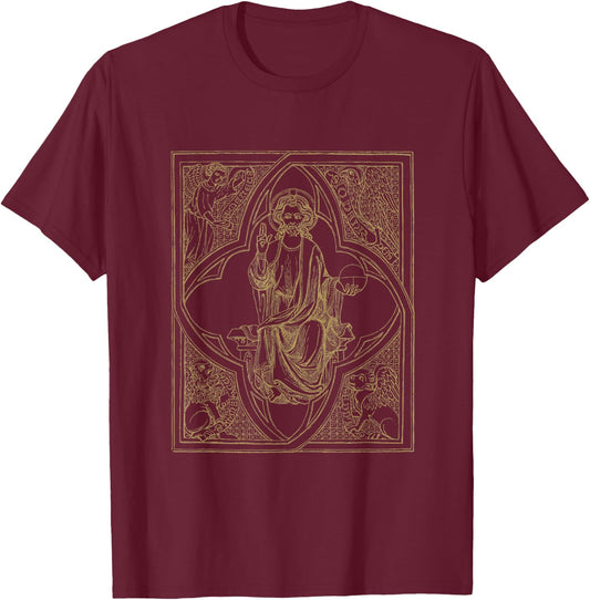 Jesus Christ Vintage Tetramorph with Man Lion Ox Eagle T-Shirt - T-Shirt | Maroon
