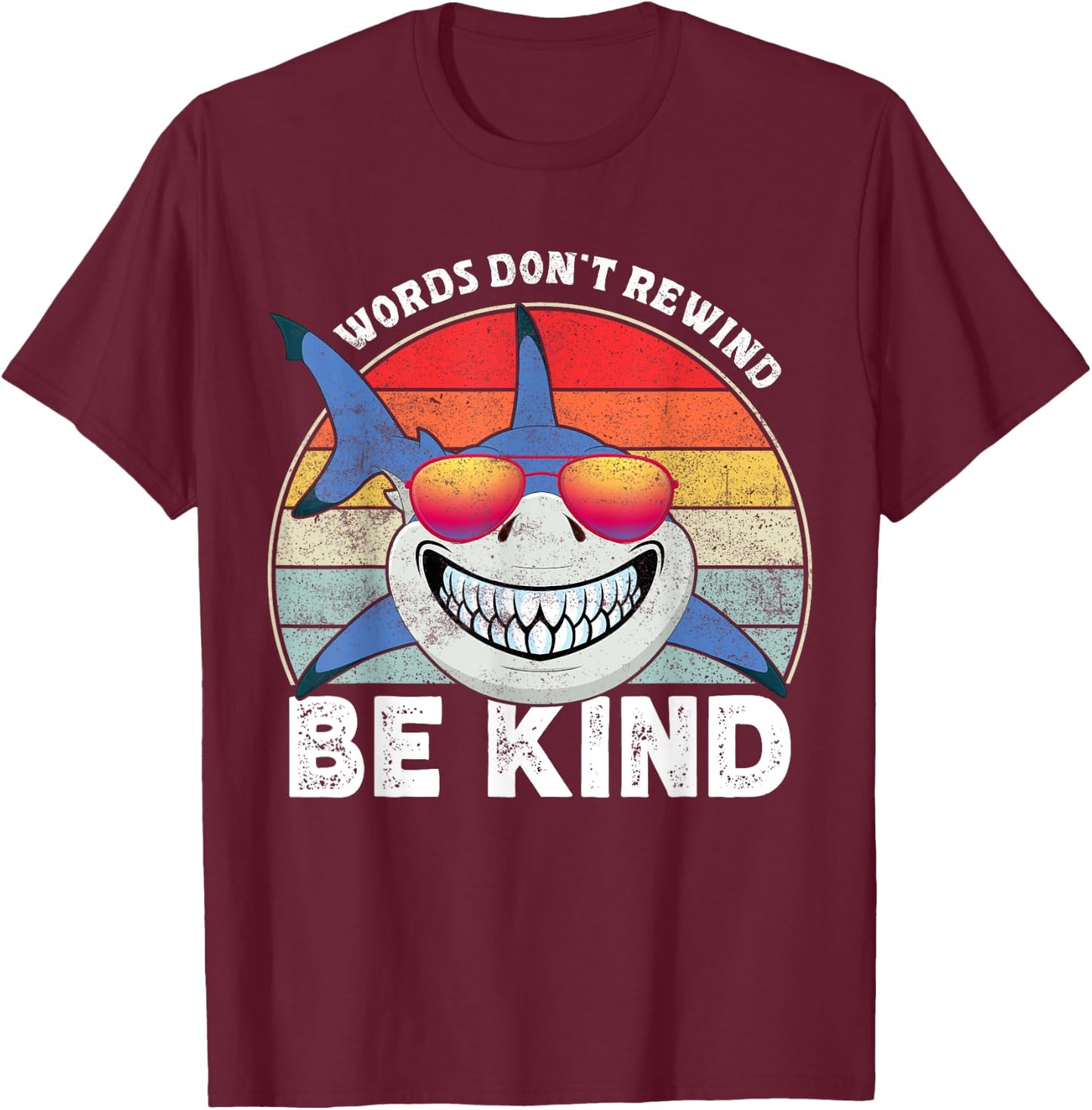 Be Kind Words Don't Rewind Shark Unity Day Orange Kids T-Shirt - T-Shirt | Maroon