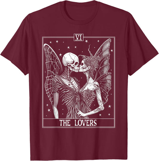 Vintage Fairycore Aesthetics The Lovers Tarot Card T-Shirt - T-Shirt | Maroon