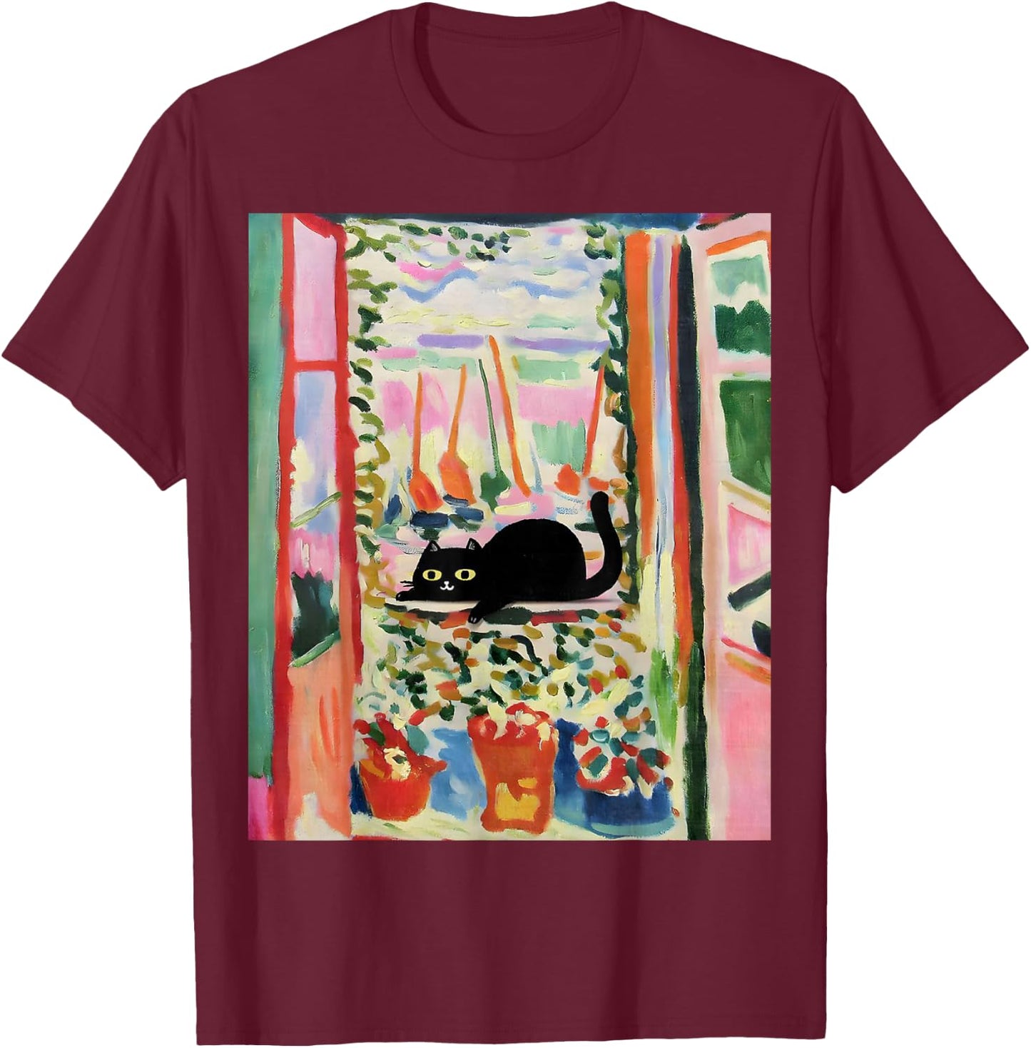 Matisse Open Window Cat Black cat T-Shirt - T-Shirt | Maroon