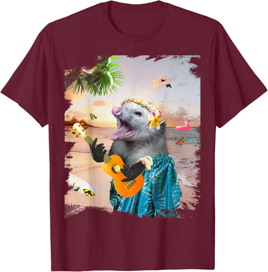 Aloha Hawaiian Possum Opossum Beach Funny T-Shirt - T-Shirt | Maroon