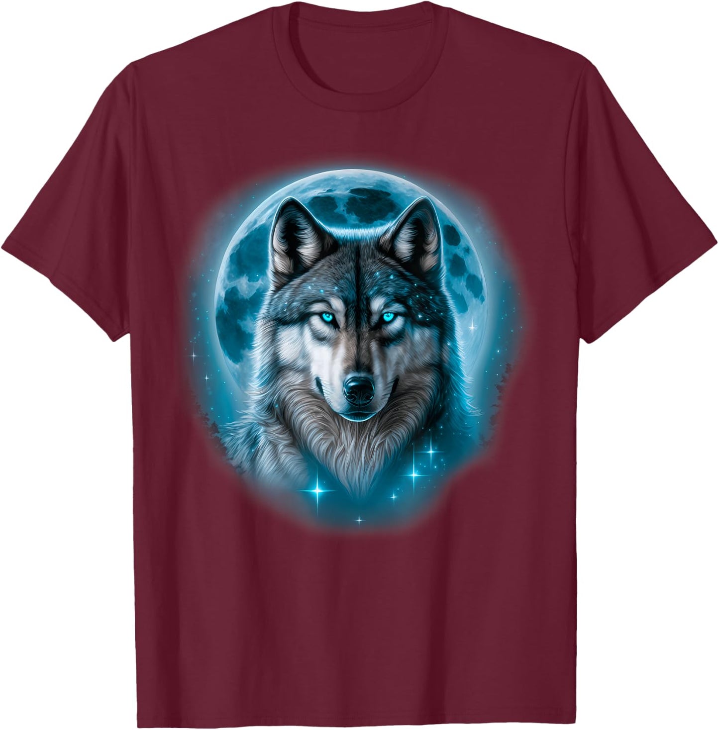 Wolf Moonlight Forest Sky Full Of Stars Wolf Lovers T-Shirt - T-Shirt | Maroon