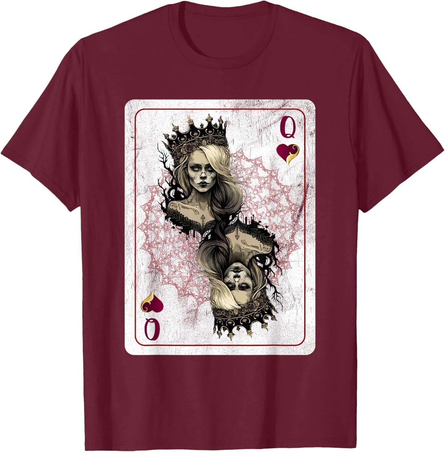 Creepy Poker Hearts Queen Card Game Creepy Gothic Fan T-Shirt - T-Shirt | Maroon