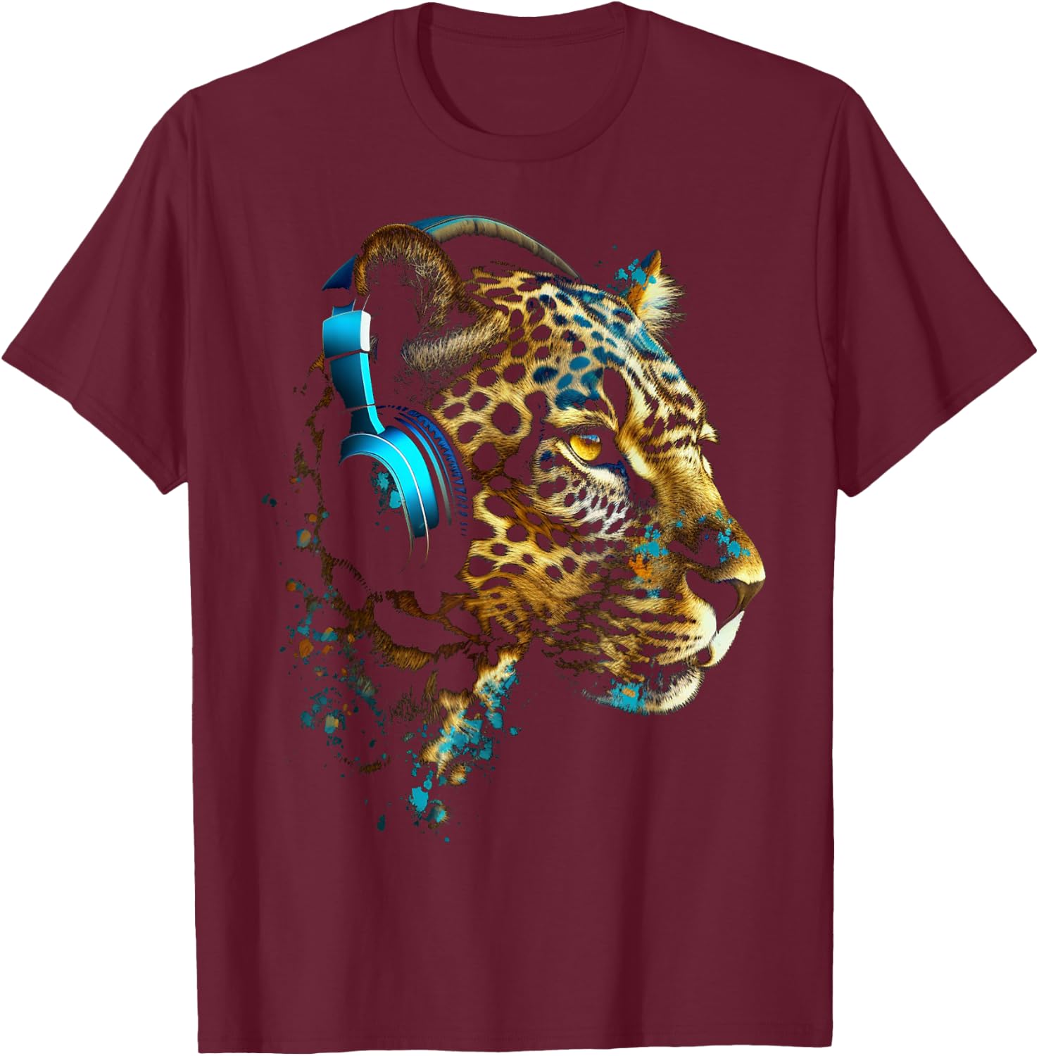 Leopard Music - Animal Lovers Art Headphones Animal Leopard T-Shirt - T-Shirt | Maroon