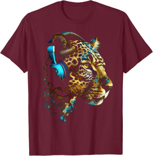 Leopard Music - Animal Lovers Art Headphones Animal Leopard T-Shirt - T-Shirt | Maroon