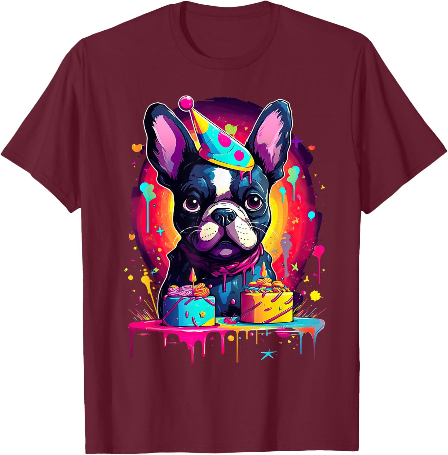French Bulldog Dog Birthday Party Themed Women T-Shirt - T-Shirt | Maroon