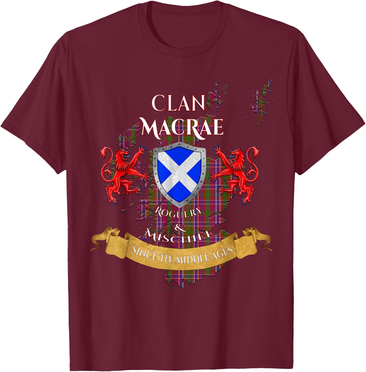 MacRae Scottish Family Clan Middle Ages Mischief T-Shirt - T-Shirt | Maroon