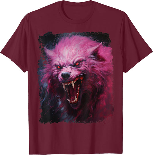 Werewolf Scary Pink Halloween T-Shirt - T-Shirt | Maroon