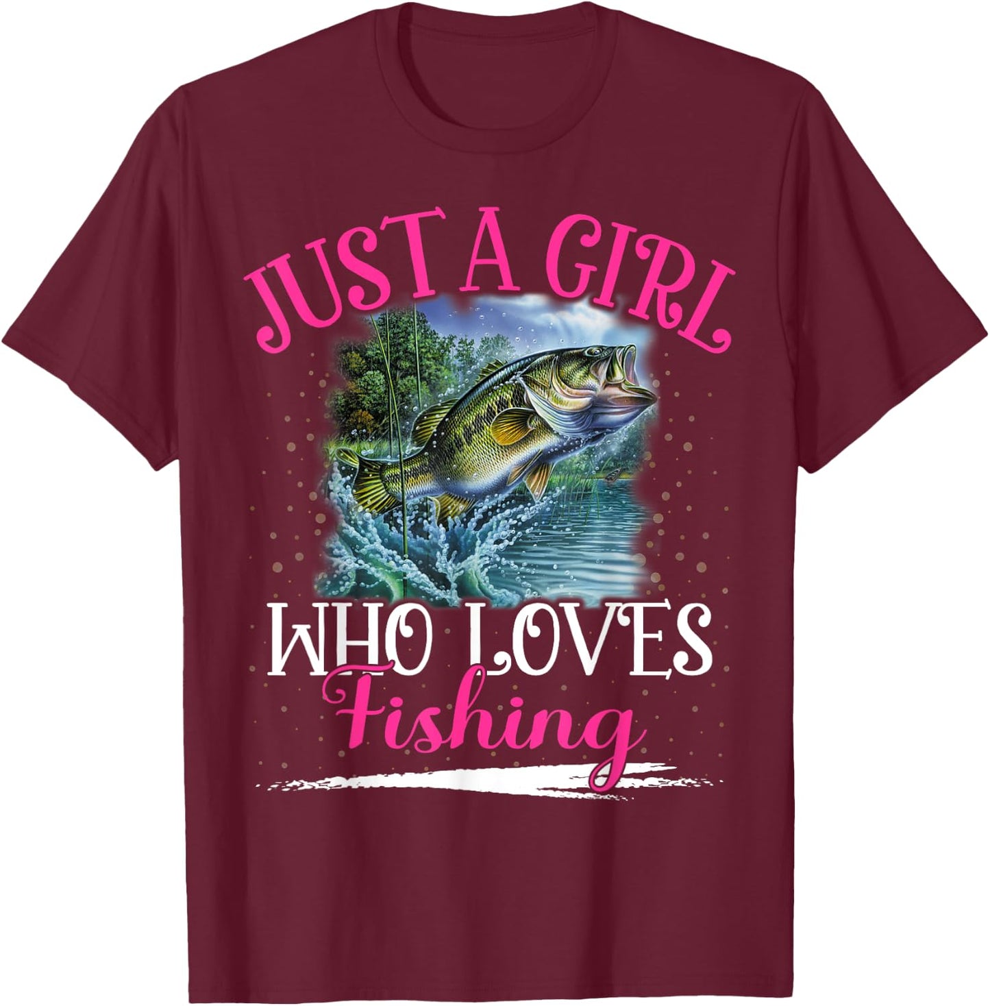 Just A Girl Who Loves Fishing Girls T-Shirt - T-Shirt | Maroon