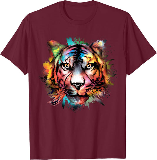 Tiger Watercolour Colorful Tiger Lover T-Shirt - T-Shirt | Maroon