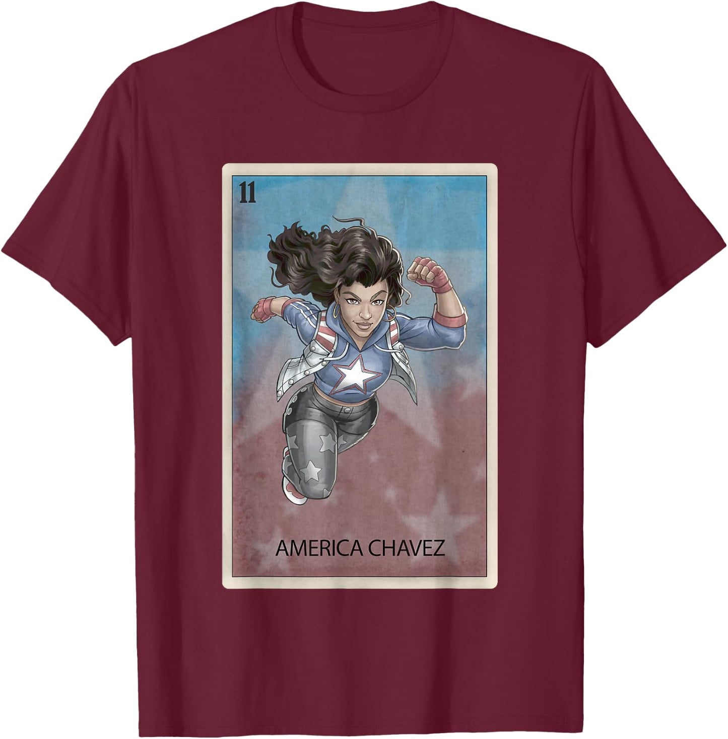 Marvel Comics Retro Classic America Chavez Playing Card T-Shirt - T-Shirt | Maroon