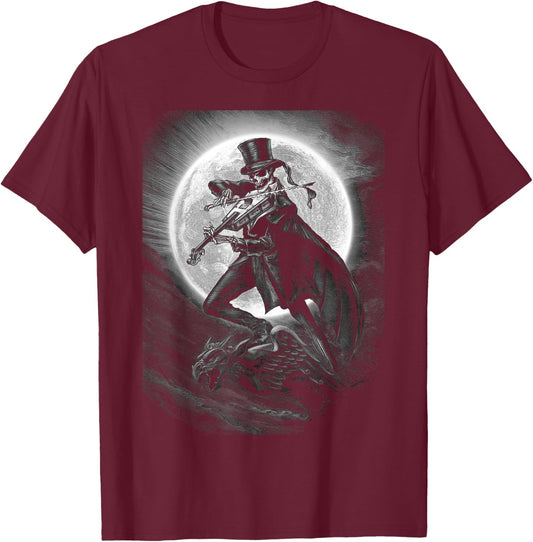 Halloween Skeleton Playing Violin - Rock And Roll Band T-Shirt - T-Shirt | Maroon