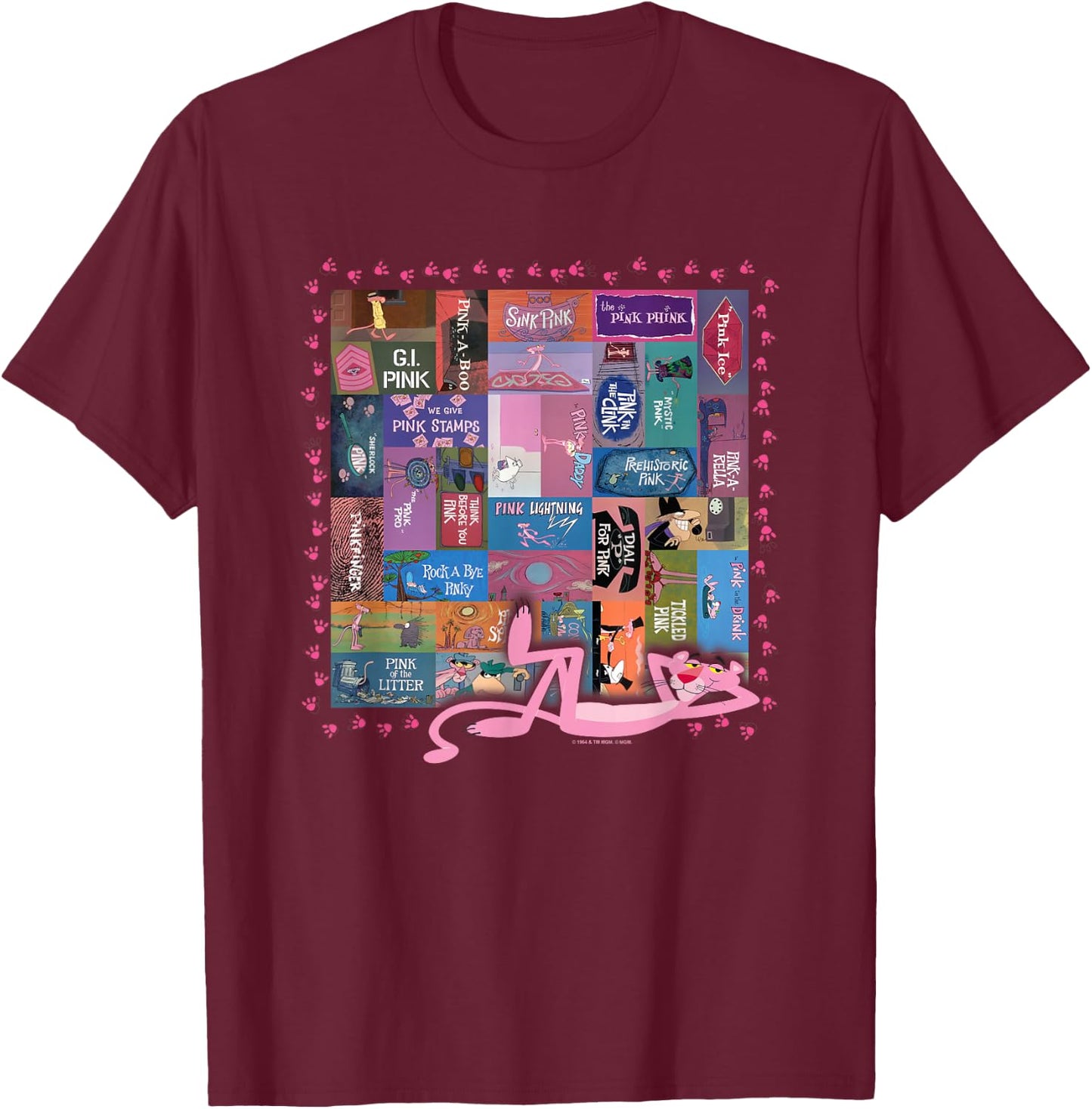 Pink Panther Vintage Titles Small T-Shirt - T-Shirt | Maroon