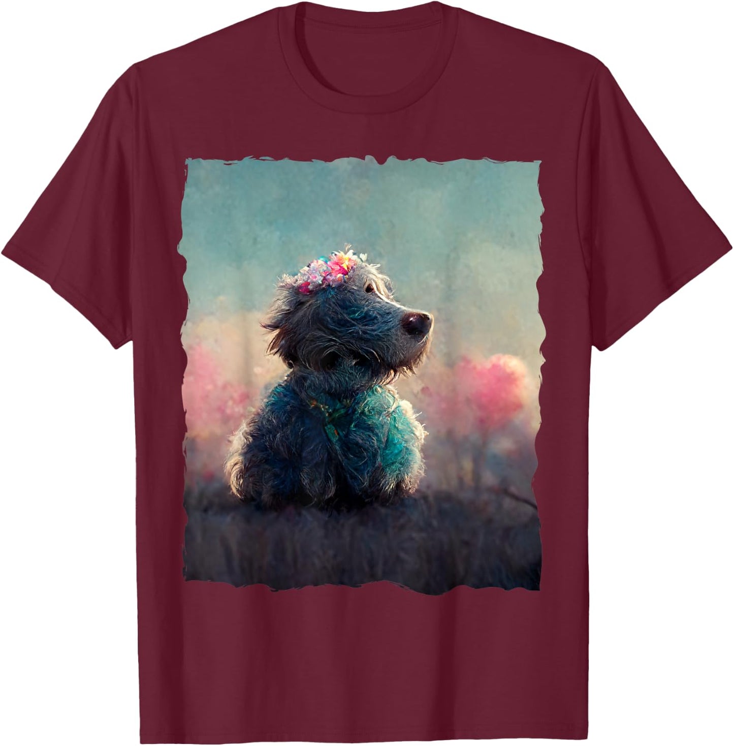 Funny Cute Fluffy Dog T-Shirt - T-Shirt | Maroon