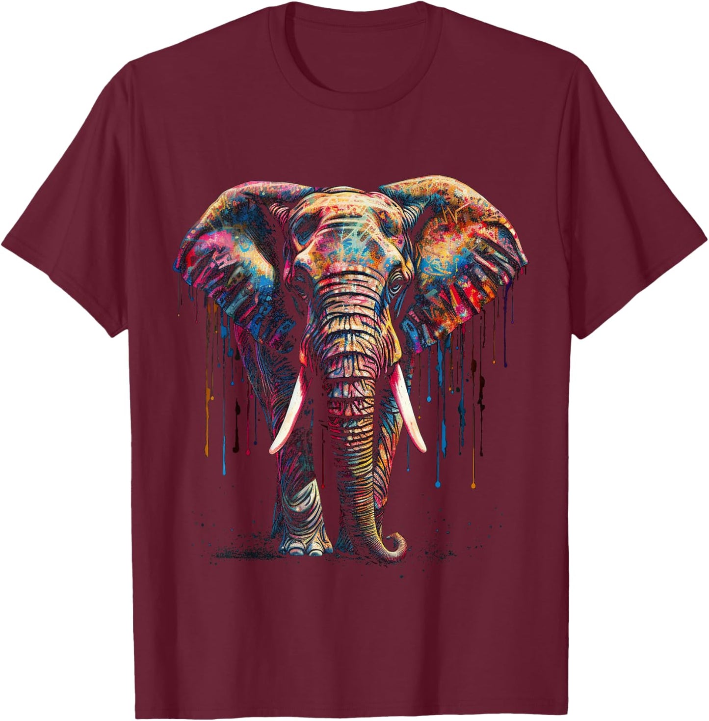 Elephant Art - Animal Colourful Zoo Elephant T-Shirt - T-Shirt | Maroon