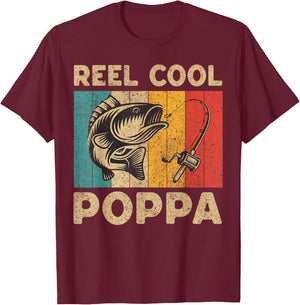 Father's Day Present Funny Fishing Reel Cool Poppa T-Shirt - T-Shirt | Maroon