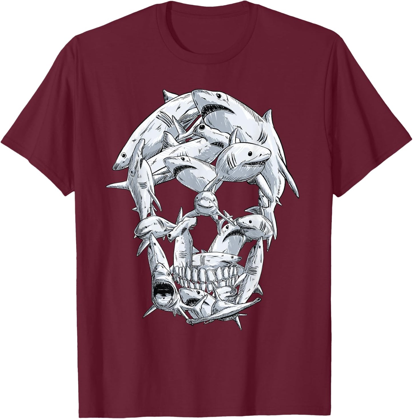 Sharks skull women kids boys girls shark Halloween T-Shirt - T-Shirt | Maroon