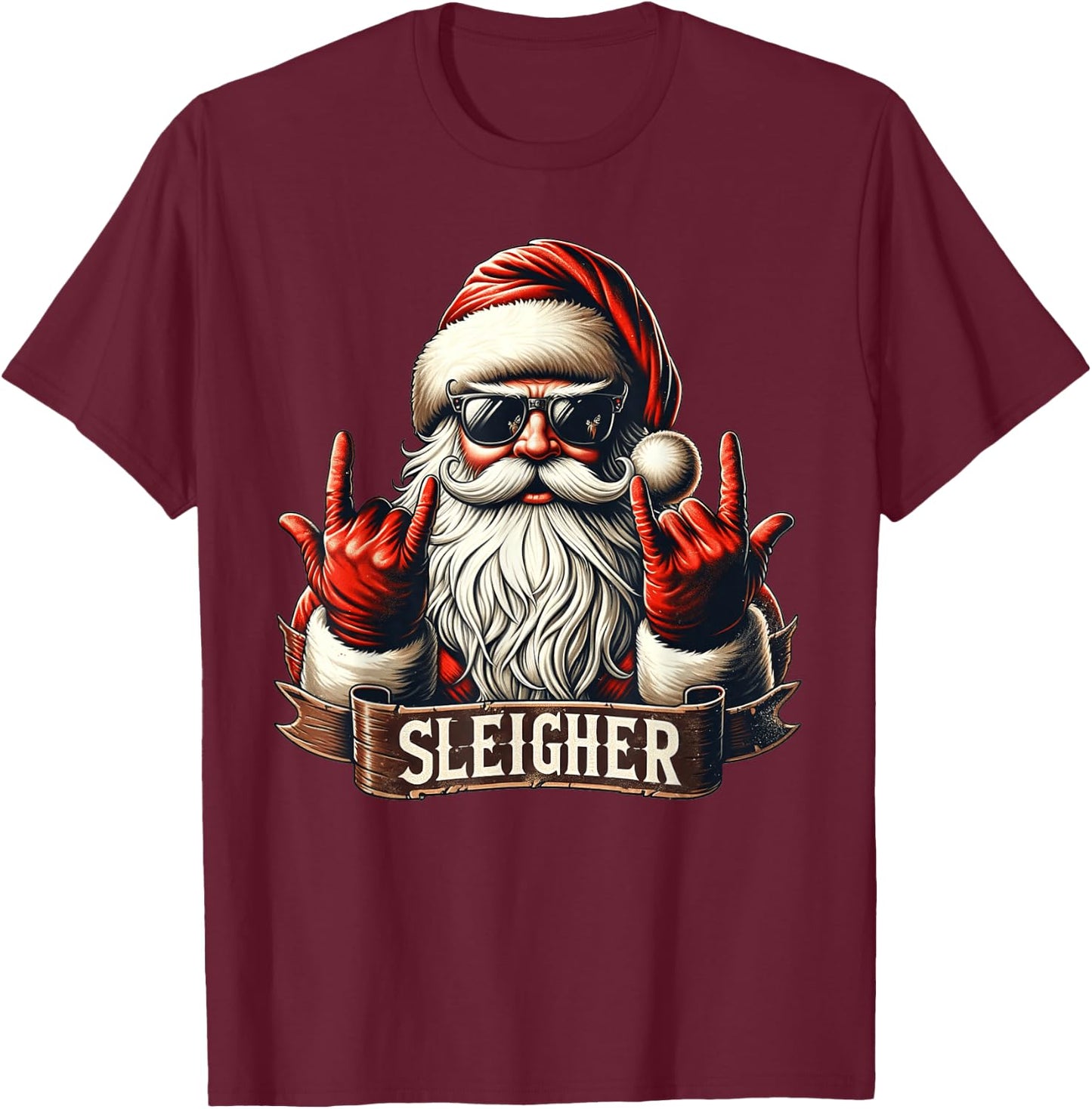 Sleigher Hail Santa Claus Christmas Rock Music Men Women T-Shirt - T-Shirt | Maroon